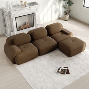 Canap&eacute; d'angle modulable, sans montage, ergonomique et adapt&eacute; aux animaux de compagnie, en velours c&ocirc;tel&eacute; avec accoudoirs extra-larges, marron - Neuf