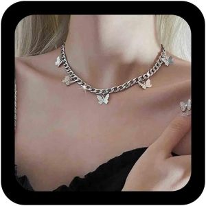 Vintage Papillon Dangle Collier Argent Cha&icirc;ne Gourmette Collier R&eacute;tro &Eacute;pais Cubain Collier Ras Du Cou Papillon Clavicule Collier Bijoux Pour Femmes Et Filles - Neuf