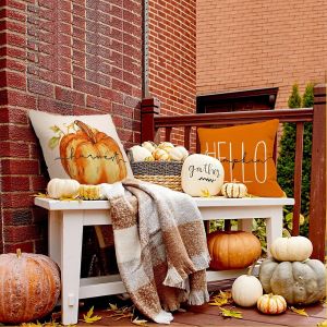 Trahoo-Lot De 4 Housse Coussin Automne 40x40 Deco Housses De Coussin En Lin Feuilles Couronne Automne Citrouille Coussin Pour Canap&eacute;, Maison, Jardin, Chambre Coucher Coussin Automne 40 X 40 Cm - Neuf