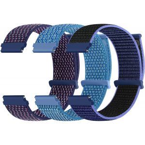 Lot De 3 Bracelets En Nylon - 20mm - Fermeture Rapide - Sport Loop - Réglable Et Respirant - Pour Homme Et Femme - Indigo+Cape Bleu+Nouveau Bleu Minuit - Neuf