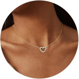 Collier Coeur Femme Collier Argent 925 Femme Filles Pendentif Coeur Cz Mignon Pendentif Coeur Ouvert Chaine Collier Femme Argent Or Rose Bijoux Cadeau Chaîne Solide Réglable 17""/43cm - Neuf