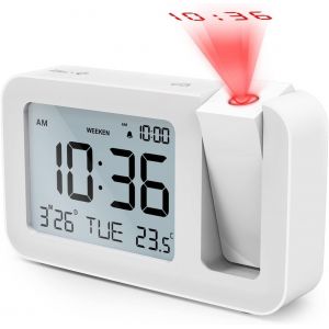 Radio R&eacute;veil &agrave; Projection,Horloges &agrave; Projection,R&eacute;veil &agrave; Projecteur Digital LCD 3,8"", 4 Luminosit&eacute;s, 9 Min Snooze, 2 Sons d'Alarme, pour Chambre, Bureau, Cuisine - Neuf