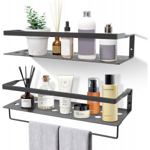 Sjzg-&Eacute;tag&egrave;re Murale, Lot De 2 &Eacute;tag&egrave;res Flottantes Murale En Fer Avec Barre Porte-Serviettes Pour Chambre &Agrave; Coucher, Salle De Bain, Salon, Cuisine, Bureau, Patio - Neuf