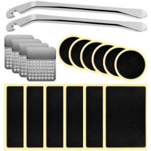 Letnerny-18 Pi&egrave;ces Rustine Chambre A Air, Kit De R&eacute;paration De V&eacute;lo, Kit Crevaison Velo, 2 D&eacute;monte-Pneus 12 Patchs 4 R&acirc;pe En M&eacute;tal, Patchs Auto-Adh&eacute;sifs Sans Colle Pour V&eacute;los Route Montagne - Neuf