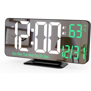 R&eacute;veil pour Chambre &agrave; Coucher, Horloge de Table LED de 6,7 Pouces, Horloge Miroir, Double r&eacute;veil pour Salon avec Affichage des Secondes, Date, Semaine, Mode 12/24 h, Fonction de Gradation - Neuf