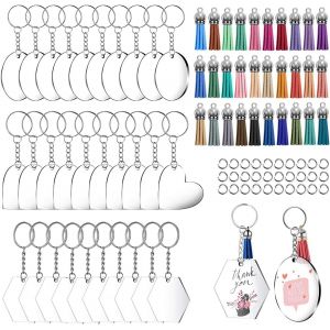 Ershi-120 Pièces Porte-Clés Acrylique Transparent Disque Acrylique Rond Coeur Hexagone Avec Anneaux Porte Clé Gland Pendentifs Ann[2 - Neuf