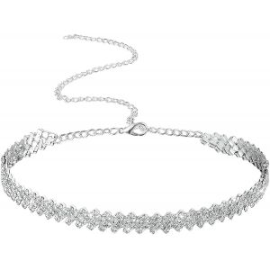 Collier Strass Femme Argent Collier Ras Cou Avec Strass Cristal Diamant Rangée Collier Bijoux Chaîne Simple Fête Bal Accessoires Pour Femmes Filles Petite Amie Epouse Et Mère - Neuf