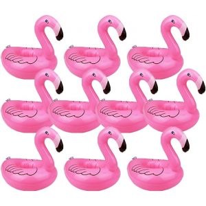 KAL-Lot De 10 Porte-Gobelets Gonflables En Pvc - Motif Flamant Rose - Pour La Piscine Et La Plage - Rose - Neuf