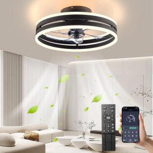 CHECARZHN--NO1-Ventilateur De Plafond Silencieux Avec Lumière 50W Dimmable Suspension Avec Télécommande Et App, 6 Vitesses, Chambre Salon (Noir, 40Cm) - Neuf
