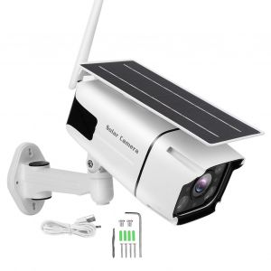 Camera solaire PIR 1080P, etanche IP67, vision nocturne, pour porte de cour, etang a poissons, ferme, chantier de construction - Neuf