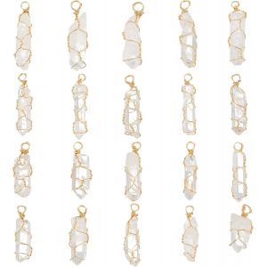 Kal-Pcs Pendentif En Cristal De Quartz Naturel Plaqu&eacute; Or 18k Fil Envelopp&eacute; Quartz Cristal Clair Pendentif Pierre Pr&eacute;cieuse Sans Cha&icirc;ne Pierres De Gu&eacute;rison Pendentif Pour Bijoux - Neuf