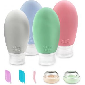 Lot de 9 Flacon de Voyage 100Ml,Étanches Silicone Vide Bouteilles de Voyage,Rechargeables Contenant,pour Lotions et Articles de Toilette,Shampoing,Revitalisant,Gel Douche,Sans BPA - Neuf