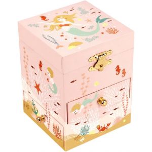 KUWL-- Grande Boite À Bijoux Musicale Sirène - Boite A Musique Fille Avec 3 Tiroirs Sirène - Coffret Bijoux Fille - Cadeau Fille Anniversaire Noel - Neuf