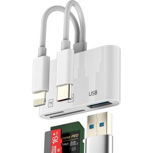 USB C Lightning to Micro SD Card Reader Adapter for Apple iPhone 15 for iPad MacBook Pro Compatible for Samsung USB 3.0 OTG Camera Memory Reader Cable - Neuf