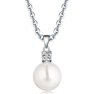 Colliers En Argent 925/1000 Pour Femme,Collier 8 Mm / 10 Mm Perle D'eau Douce,Chaîne Avec Pendentif Avec 3a Oxyde De Zircon - Neuf