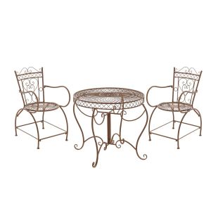 Ensemble de jardin en fer style vintage marron Table ronde &Oslash;76 cm et 2 chaises avec accoudoirs Terrasse & jardin 10_0008110 - Neuf
