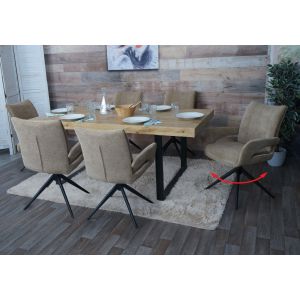 Lot de 6 chaises de salle &agrave; manger HWC-O78, chaise de cuisine, pivotante avec retour automatique, tissu/textile chenille (310 g/m&sup2;) &Ouml;ko-Texmarron clair - Neuf