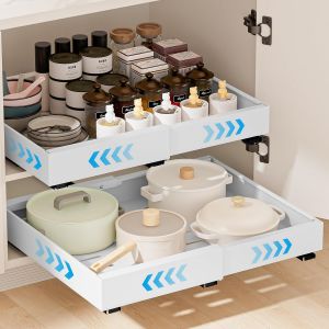 Jexnovashop-Tiroir Coulissant Cuisine, 2 Pi&egrave;ce Tiroir T&eacute;lescopique Extensible (32-52cm X 42cm X7 Cm) Organisateurs D'armoire Coulissants Etagere Rangement Cuisine Telescopique Pour Armoires De Cuisin - Neuf