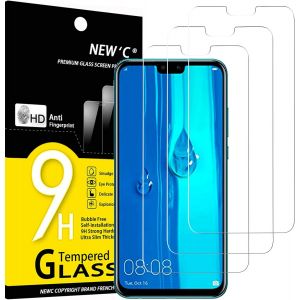 Lot De 3, Verre Tremp&eacute; Pour Huawei Y9 2019 (Enjoy 9 Plus), Film Protection &Eacute;cran Efficace Contre Les Rayures - Sans Bulles - Ultra R&eacute;sistant (0,33mm Hd Ultra Transparent) Duret&eacute; 9h Glass - Neuf