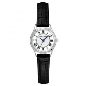 Montre Quartz Femme Pya Argent&eacute; Cadran Blanc Bracelet Cuir Noir 12 Mm - Neuf
