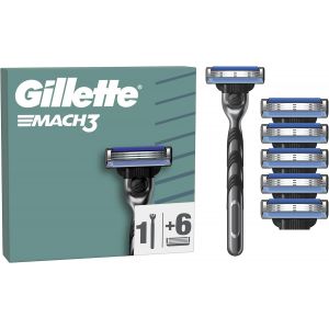 Rasoir Pour Homme Mach3 Turbo, Manche Et 6 Recharges, Cartouche Avec Un Nouveau Revêtement De Lame Pour Réduire La Pression Sur La Peau, Bande Lubrifiante Pour Rasage Avec Une Glisse Fluide - Neuf