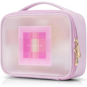 MAA-Trousse de maquillage rose transparente mate pour filles, sac de maquillage de voyage rose pour femmes et femmes, sac cosmétique imperméable avec fermeture éclair, sac de soins de la peau - Neuf