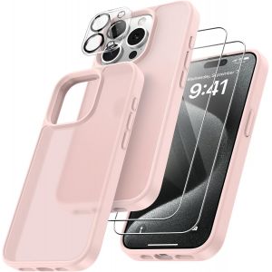 Kal-4 En 1 Coque Pour Iphone 15 Pro Max Avec 2 Verre Trempé Et 1 Caméra Protecteur, [Coussin D'air Intégré] Antichoc Antirayures Protection Housse Pour Iphone 15 Pro Max 6.7"", Rose Clair - Neuf