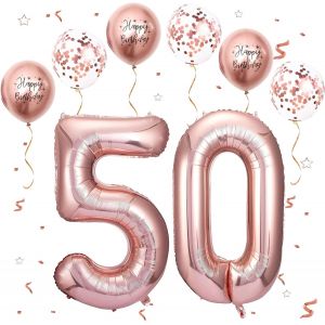 Ballon Anniversaire 50 Ans Or Rose,101 CM Chiffre 50,Happy Birthday Decoration 50 Anniversaire,Décoration Numéro-Vole à l'Hélium - Neuf