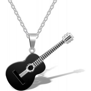 Trahoo-Hommes Femmes Guitare Pick Collier Avec Chaîne Réglable Hip Hop Musique Style Titane Acier Guitare Tag Pendentif Bijoux Personnalisé Cadeau - Neuf