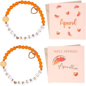 Kalsw-Lot De 2 Bracelets Apero Pour Femme-Carte D'anniversaire Aperol Avec Enveloppe-Orange-Décoration D'été-Pour Petite Amie,Collègue,Famille,Große,Pierre Brute,Pas De Gemme - Neuf