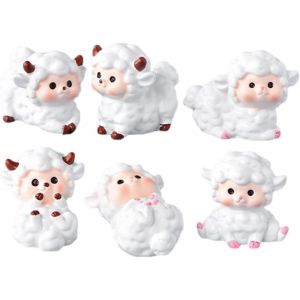 MEVRONISSHOP-Lot de 6 mini figurines de moutons : statues miniatures de moutons en r&eacute;sine ch&egrave;vre agneau jardin d'animaux de ferme statues f&eacute;&eacute;riques jouets r&eacute;sine figurine petits agneaux - Neuf