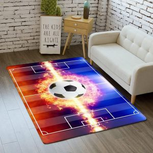 Eryi-Sticker Superb. Tapis Décoration De Chambre À Coucher Salon Garçon Fille Série Stade Football Flamme Sports 3d Jeux Pour Enfants En Flanelle Orange Rouge Bleu (Couleur 3,100x150 Cm) - Neuf