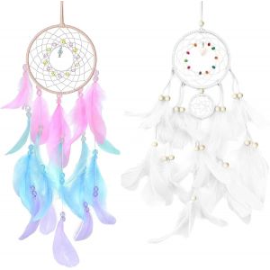 ERYI-Lot De 2 Attrape Reve, Capteur De Reves En Plumes Pour Decoration Chambre Fille, Faite Main Attrape Reve Petit Avec Plumes, Pour Decoration Chambre Ado E Chambre Maison Décoration Suspendue - Neuf