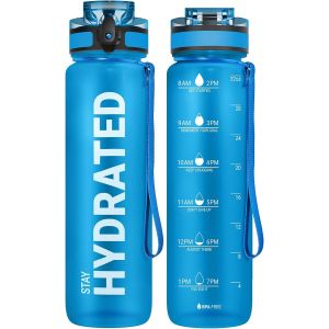 Bouteille D'eau,Gourde Sport 1l/500ml/750ml Avec Marqueur De Temps De Motivation,Sans Bpa,Étanche & ,Pour Sport,Camping (1 Bouteille).[B81] - Neuf