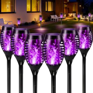 6 Pi&egrave;ces Lumi&egrave;res Flamme Solaire Exterieure,Violet Lampe Exterieur,Led Ext&eacute;rieur Flamme,12 Led Torche Solaire &Eacute;tanche,Lampe Flamme Vacillante Pour Jardin,Patio,Chemins - Neuf