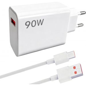 LORANKA-Chargeur Rapide 90W Compatible avec 1514 13 Ultra POCO F6 X7 F7 Pro Note 14 13 12 11 Pro Pad Lite, avec C&acirc;ble USB C 2m, Prise Turbo Chargeur Rapide - Neuf