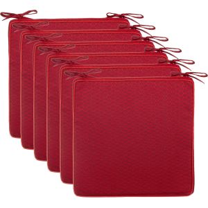 Ulteronixshop-Lot De 6 Coussins De Chaise 40x40x4 Cm - Galette De Chaise Hydrofuge Avec Liens En Structure Alv&eacute;olaire &iquest; Pour L&iquest;Int&eacute;rieur Et L&iquest;Ext&eacute;rieur &iquest; Cuisine, Terrasse, Jardin &iquest; Rouge - Neuf