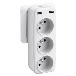 5-In-1 Multi Usb Mains Socket Charger With 3 Ac 16A Output, 4000W And 2 Usb Ports, Ideal For Bedrooms And Offices - Neuf