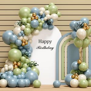 Kit D'Arche De Ballons, 116 Pi&egrave;ces - Vert Sauge, Bleu, Blanc, Sable, Or - F&ecirc;te D'Anniversaire Et Mariage Pour Gar&ccedil;ons Et Filles - Neuf