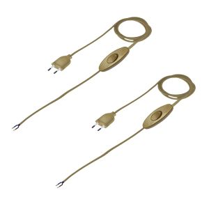 Pack 2 Lamp Cable 1.5 m Gold|Cable with Switch|Euro Power Cable|Made in Italy|Cord with Switch and Plug - Neuf