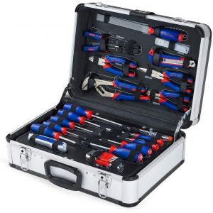 Caisse a Outils Complete Professionnelle avec Mallette en Aluminium WORKPRO, Boite a Outils Complete pour Reparation Dommestique ou de Travail 119 Pieces - Neuf