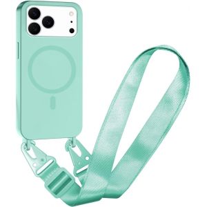 KALANKA-Cha&icirc;ne de t&eacute;l&eacute;phone portable magn&eacute;tique pour Apple 17 Pro Max - Compatible avec MagSafe - Avec bande - Collier en silicone - Anti-chocs - Avec coque amovible - Vert menthe - Neuf