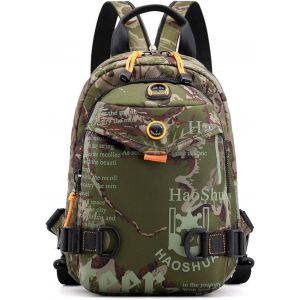 Sac Poitrine Porté Travers-Sac à Dos D'école Pour Femme et Homme-Sac D'Epaule,Randonnée,Bandoulière,Sacoche Voyage Avec Trou D'écouteur & Bandoulière Détachable-Camo - Neuf