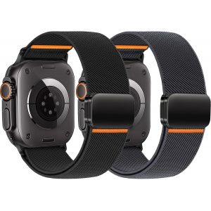 Nenv-Elastique Magnetique Bracelets Pour Bracelet Apple Watch Ultra/2 49mm 46mm 44mm 45mm 42mm Homme Femme,Respirant Nylon Smartwatch Sport Strap Pour Bracelet Apple Watch Serie 10 9 8 7 6 5 4 3 Se 2 - Neuf