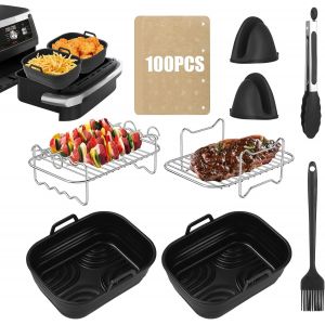 APLU-Kit D'Accessoires Pour Friteuse À Air Comprimé Avec 2 Doublures Pliables En Silicone Pour Friteuse Ninja Sl400Uk Af400Uk Af451Uk / Tower T17088 T17100 / Russell Hobbs 27680 Et Autres Friteuses D - Neuf