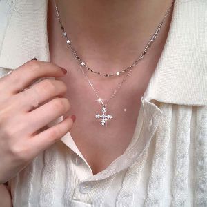 Kales-Colliers Ras Du Cou Boho En Croix Collier Pendentif Croix En Cristal Collier Croix En Cz Collier Crucifix Religion Collier Double Chaine Bijoux Pour Femmes Et Filles - Neuf