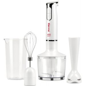 MX17 Mixeur Plongeant avec Kit 3 en 1, Blender-Mixeur-Fouet, 400 W, Moteur DC, 2 Vitesses, Lames Inox, Verre doseur 700 ml inclus, Blanc-Gris acier - Neuf