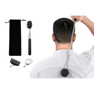 Gratte-Dos T&eacute;lescopique Avec T&ecirc;tes D&eacute;tachables Et Sac De Rangement - Neuf