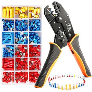 JEXNOVASHOP-Pince &agrave; Sertir, Pince &agrave; Sertir &agrave; Clique 0,5-6 mm&sup2; avec Bo&icirc;te, 18 Types, 350pcs Cosses Electriques, Sertisseuse Electrique, pour Installations &Eacute;lectriques et R&eacute;parations de V&eacute;hicules - Neuf