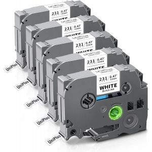 5x Compatible Tze-231 TZ-231 TZe231 Tz231 Ruban d'&eacute;tiquettes pour Brother 12 mm 0,47 Ruban Adh&eacute;sif pour Brother etiqueteuse PT-H105 PT-H100R PT-H110 PT-D400 PT-H107B PT-1080, Noir sur Blanc - Neuf